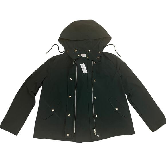 LOFT Hooded Raincoat Jacket Green | Gold Hardware, Minimalist Fall, M $130 NWT - Picture 1 of 8